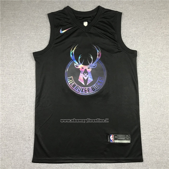 Maglia Milwaukee Bucks Giannis Antetokounmpo #34 Iridescent Logo Nero